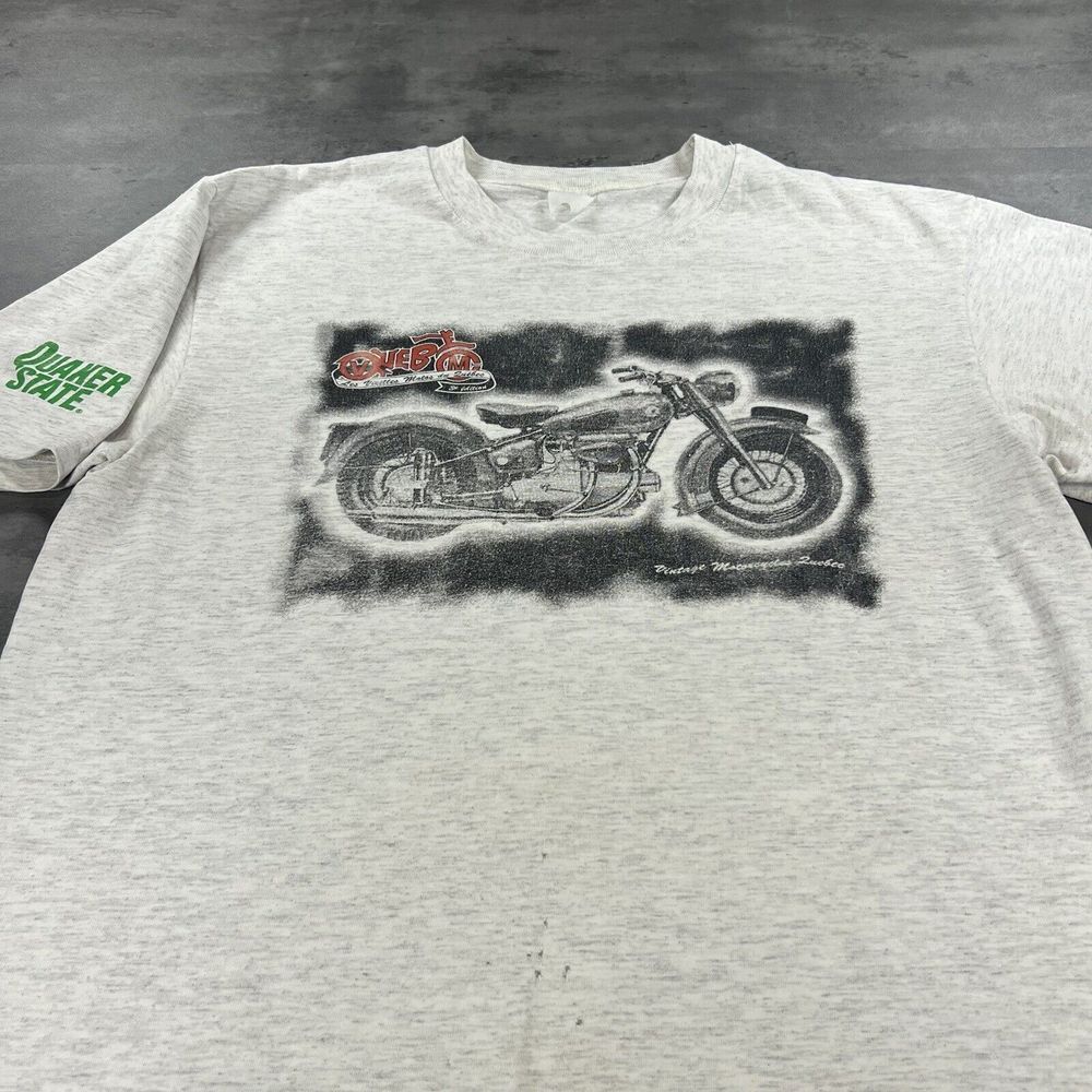 Vintage 90s Biker T Shirt Men L Gray Faded Penzoil Quaker State Pennsylvania USA